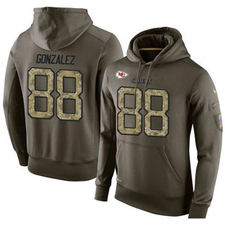 NFL Men's Kansas City Chiefs #88 Tony Gonzalez Stitched Green Olive Salute To Service KO Performance Hoodie