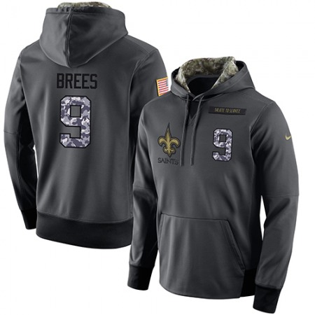 NFL Men's New Orleans Saints #9 Drew Brees Stitched Black Anthracite Salute to Service Player Performance Hoodie